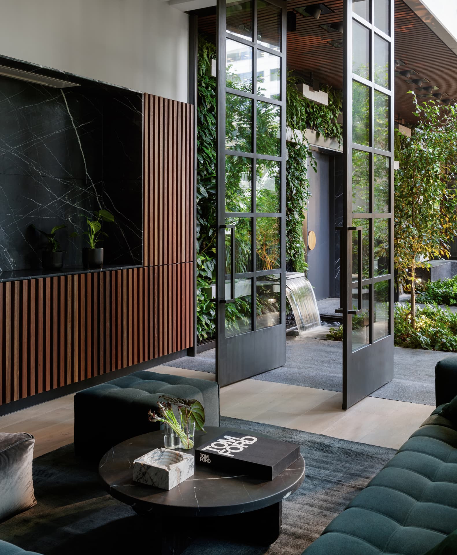 Paragon terrace with green wall and water feature